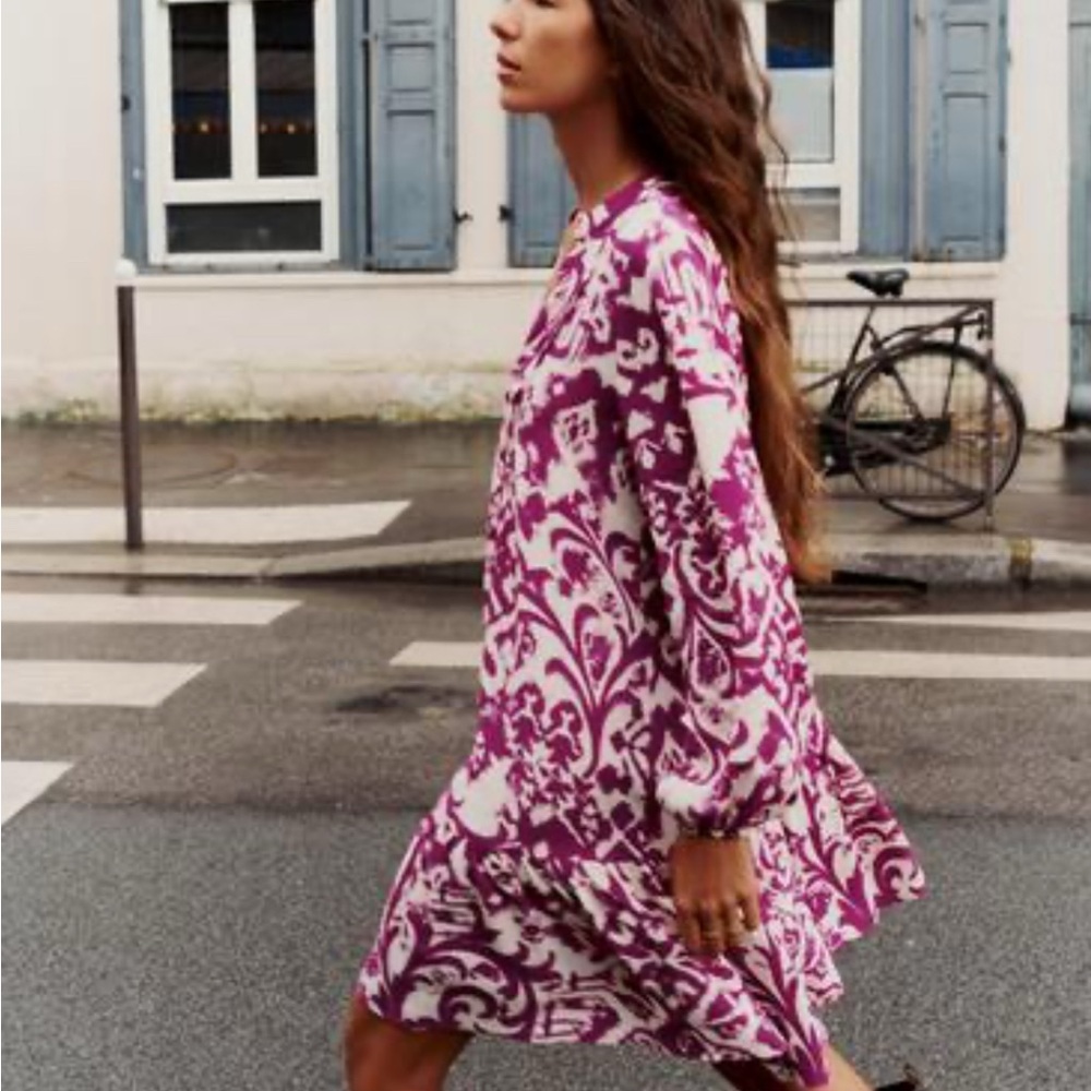 Zara Burgundy and Cream Abstract Dress